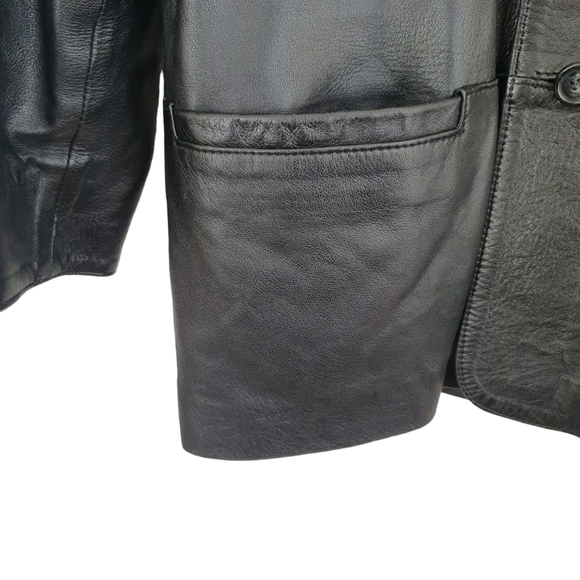 Vera Pelle Stellato Vintage Black Leather Jacket Size 48 Medium Single Breasted - Picture 3 of 14
